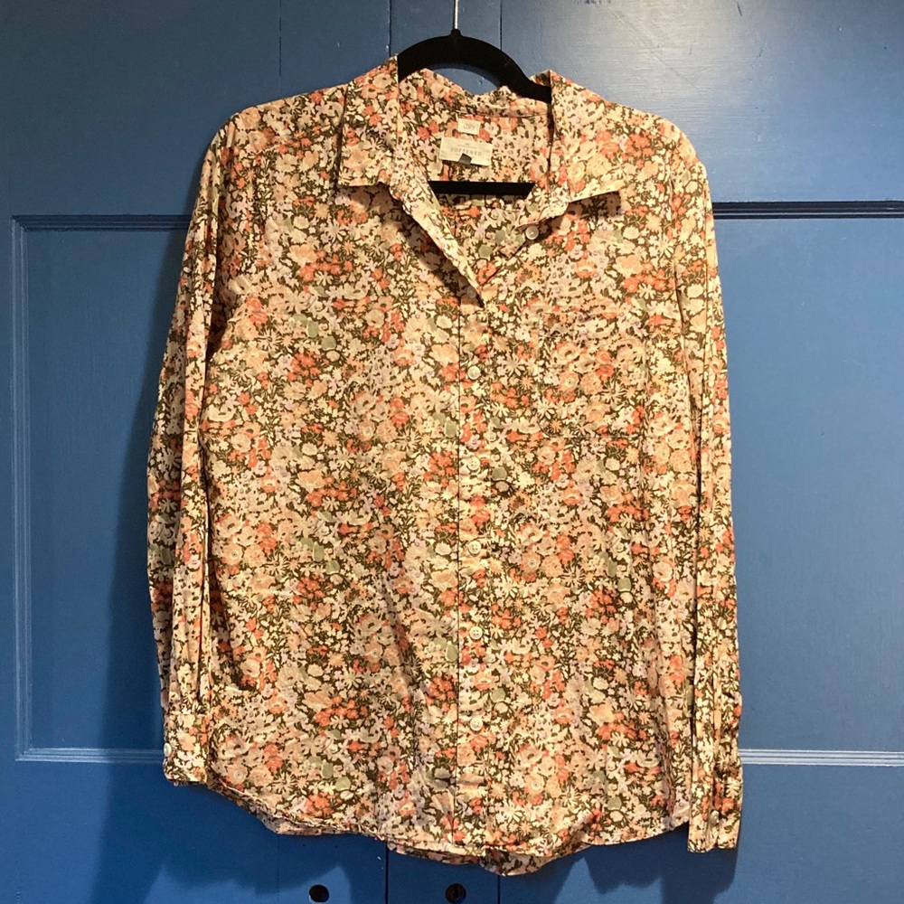 LOFT Women's Floral Button Down Shirt - Pink, Green, and White